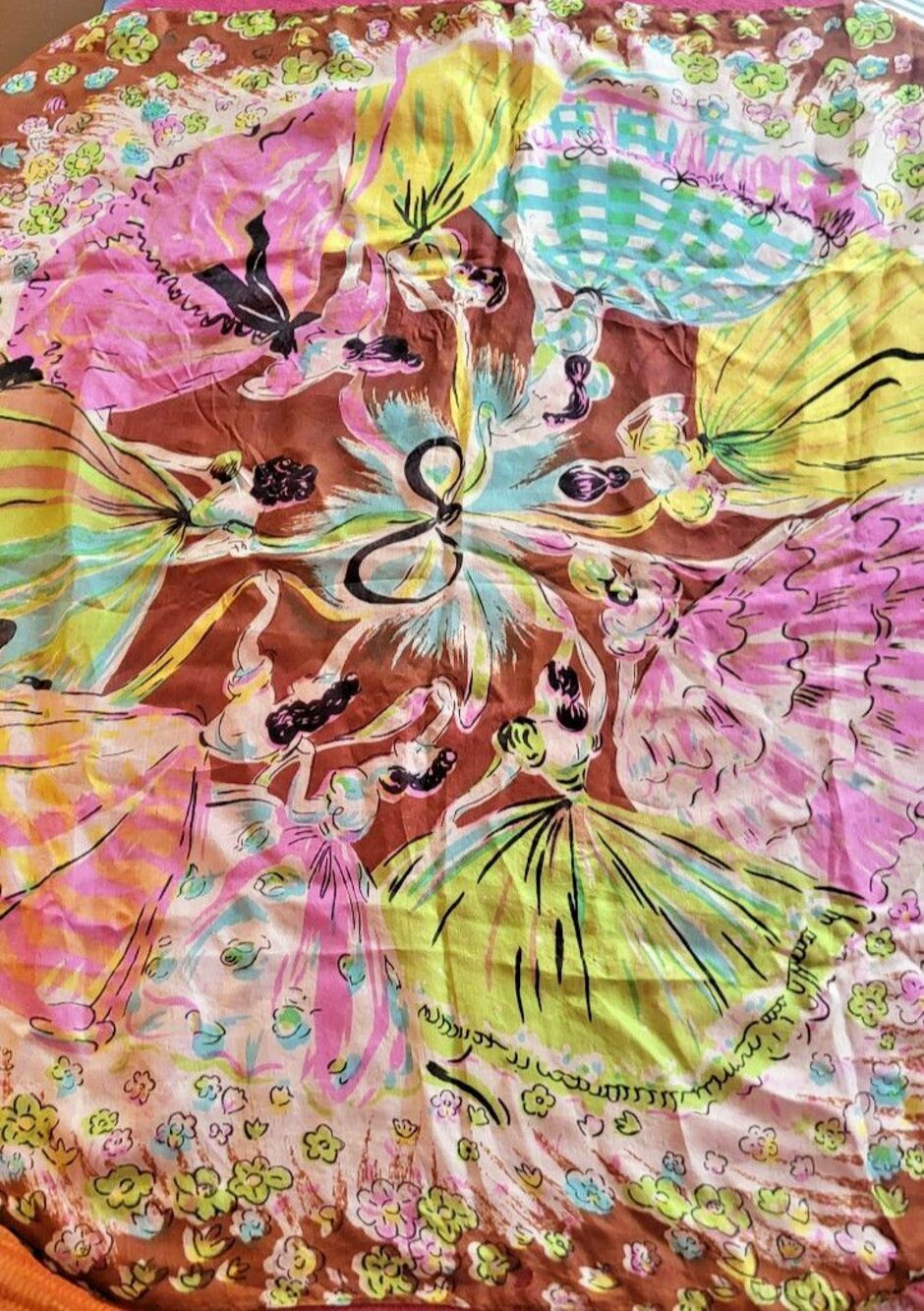 Southern Belle Scarf American Hand Print Vntg 50’s Pastel Cotillion 100% Silk